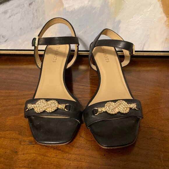Talbots Black Kitten Heel Jewel Women Size 9 Open Toe Buckle Strap Rope Knot - Picture 1 of 11